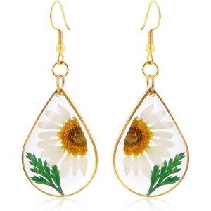 Mums Gold Dry Flower Statement Vintage Long Summer Earring for Women Jewelry